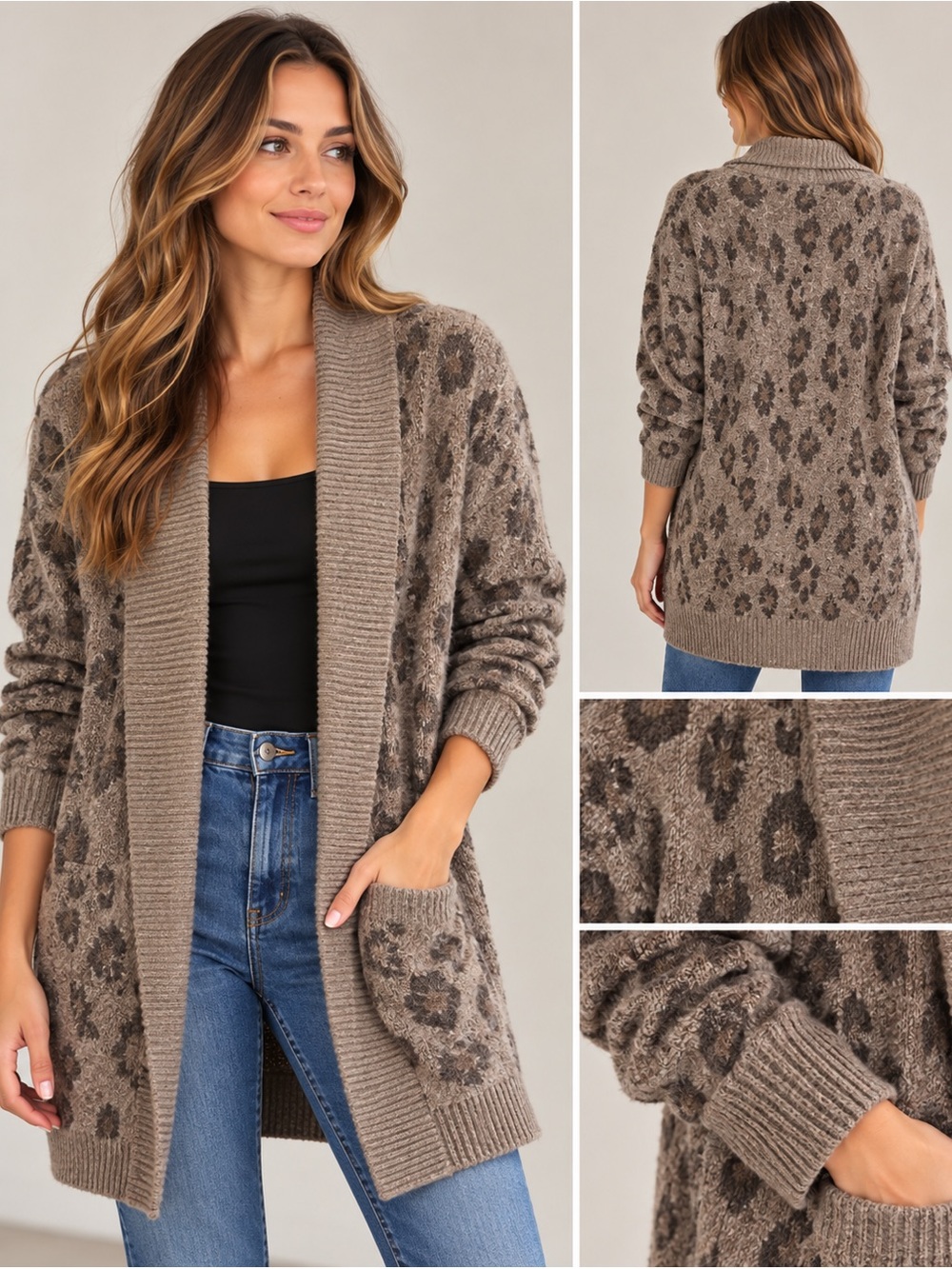 Cupcakes and Cashmere "Molly" Leopard Open Front Shawl Cardigan - Size M
